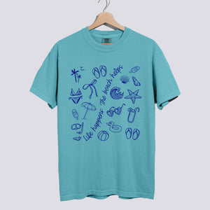 Doodle Life Happens The Beach Helps Comfort Colors Tee