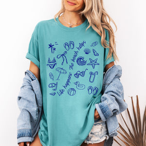 Doodle Life Happens The Beach Helps Comfort Colors Tee