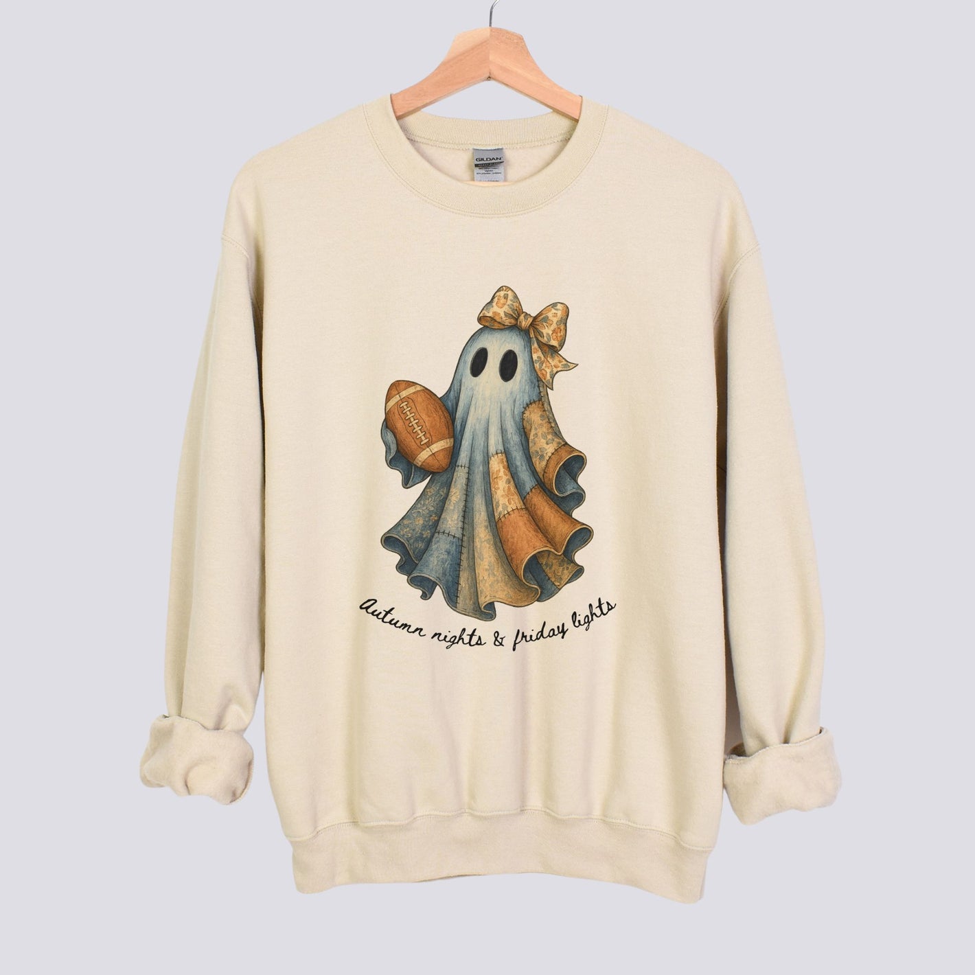 Retro Patchwork Ghost Football Mom Sweatshirt