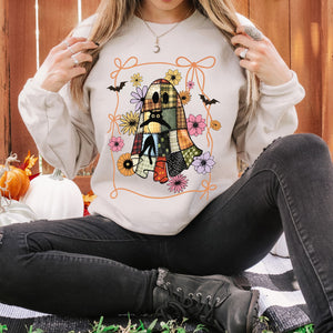 Halloween Patchwork Ghost and Black Cat Sweatshirt