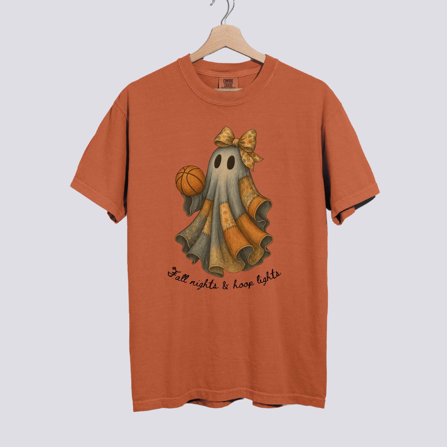 Retro Patchwork Ghost Basketball Comfort Colors Tee