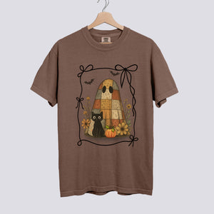 Cute Patchwork Ghost and Cat Comfort Colors Tee