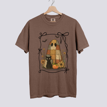 Cute Patchwork Ghost and Cat Comfort Colors Tee