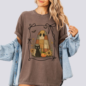 Cute Patchwork Ghost and Cat Comfort Colors Tee