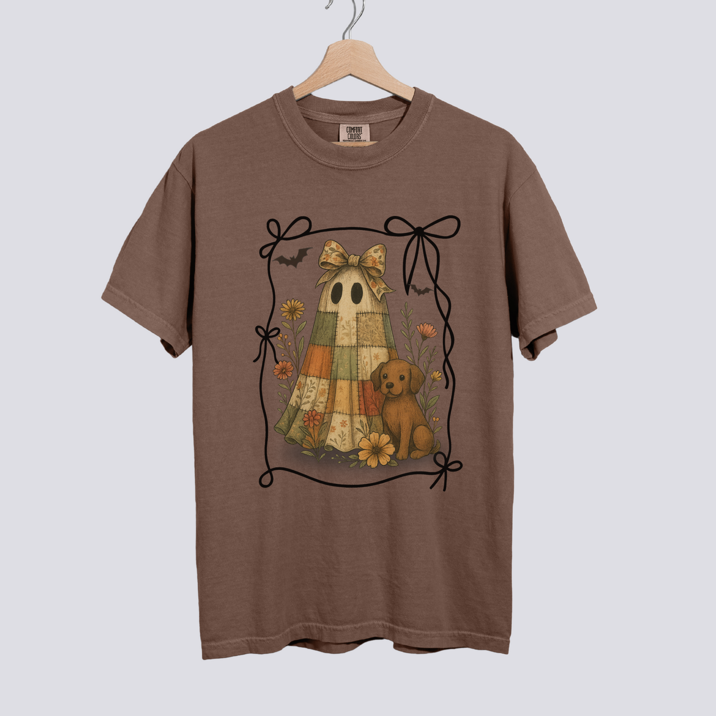 Cute Patchwork Ghost and Dog Comfort Colors Tee