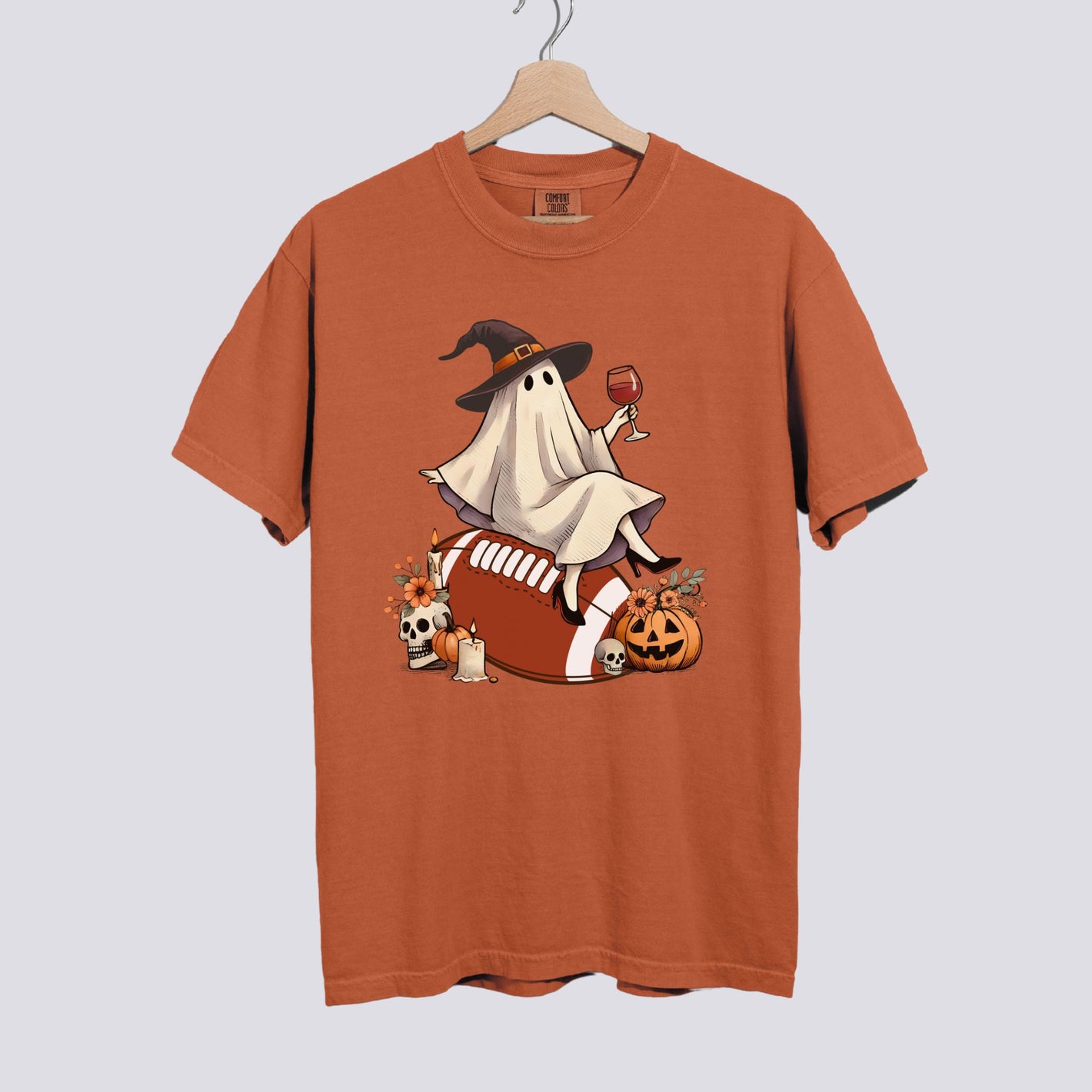 Retro Ghost Football Witch Comfort Colors Tee