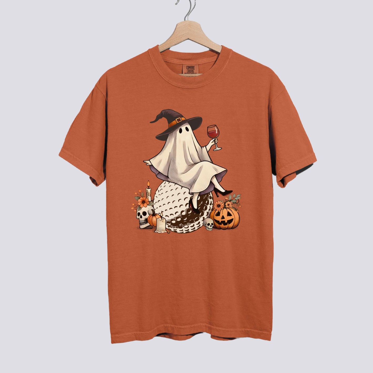 Retro Ghost Golf Witch Comfort Colors Tee
