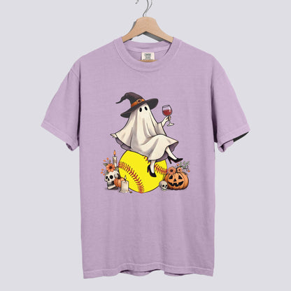Retro Ghost Softball Witch Comfort Colors Tee