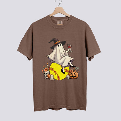 Retro Ghost Softball Witch Comfort Colors Tee