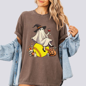 Retro Ghost Softball Witch Comfort Colors Tee