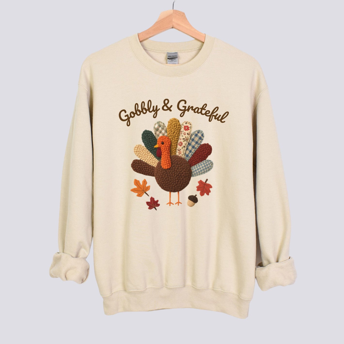 Gobbly and Grateful Patchwork Turkey Sweatshirt