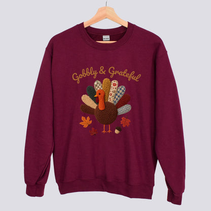 Gobbly and Grateful Patchwork Turkey Sweatshirt