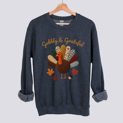 Gobbly and Grateful Patchwork Turkey Sweatshirt