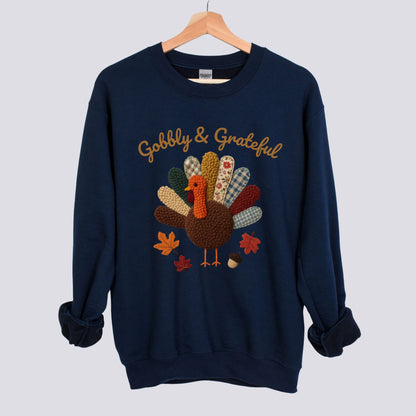 Gobbly and Grateful Patchwork Turkey Sweatshirt