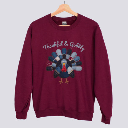 Thankful and Gobbly Patchwork Turkey Sweatshirt