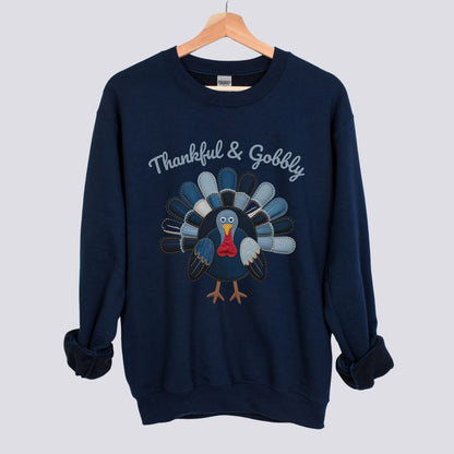 Thankful and Gobbly Patchwork Turkey Sweatshirt