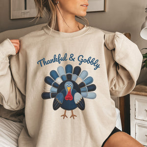Thankful and Gobbly Patchwork Turkey Sweatshirt