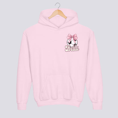 Personalized Pink Bow Soccer Youth Hoodie