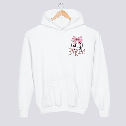 Personalized Pink Bow Soccer Youth Hoodie