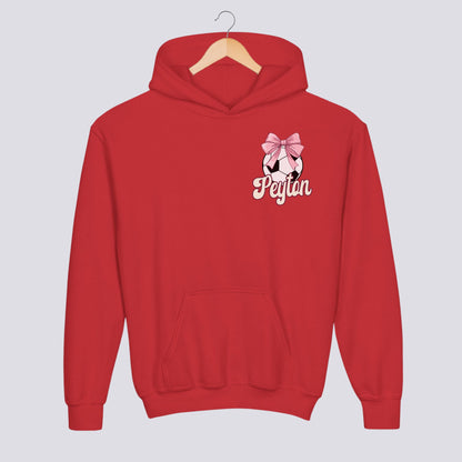 Personalized Pink Bow Soccer Youth Hoodie