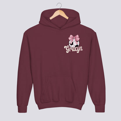 Personalized Pink Bow Soccer Youth Hoodie