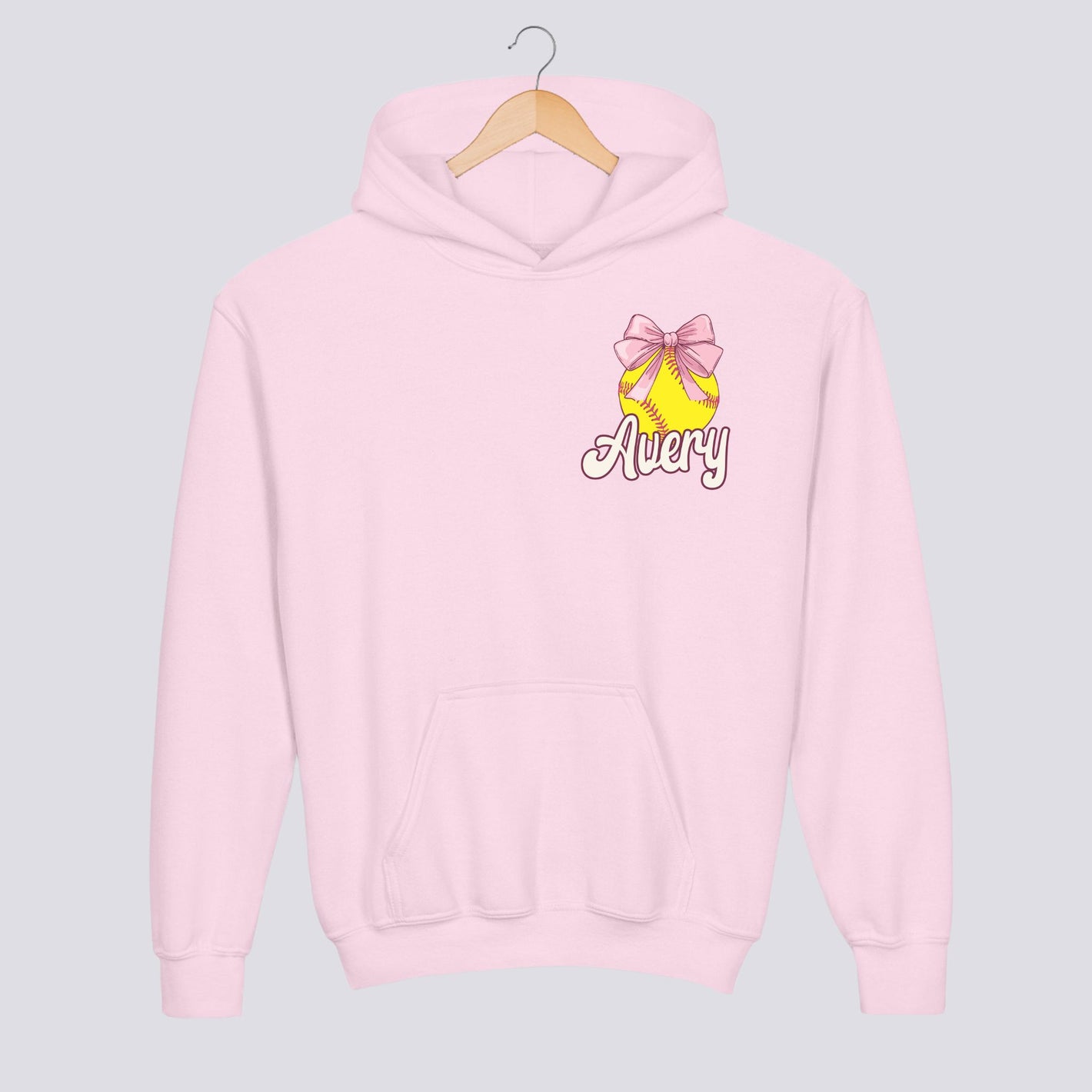 Personalized Pink Bow Softball Youth Hoodie